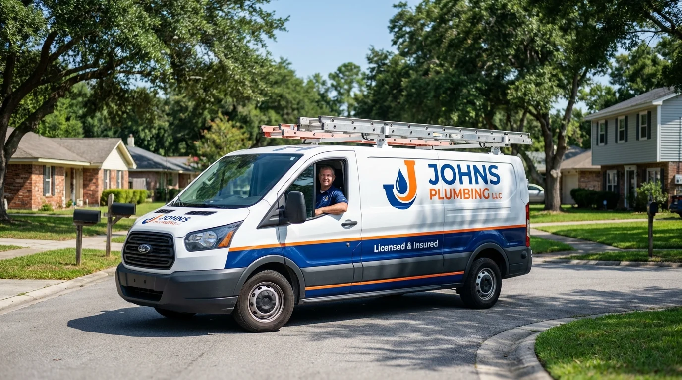 Johns Plumbing LLC service van in Sulphur Springs, TX