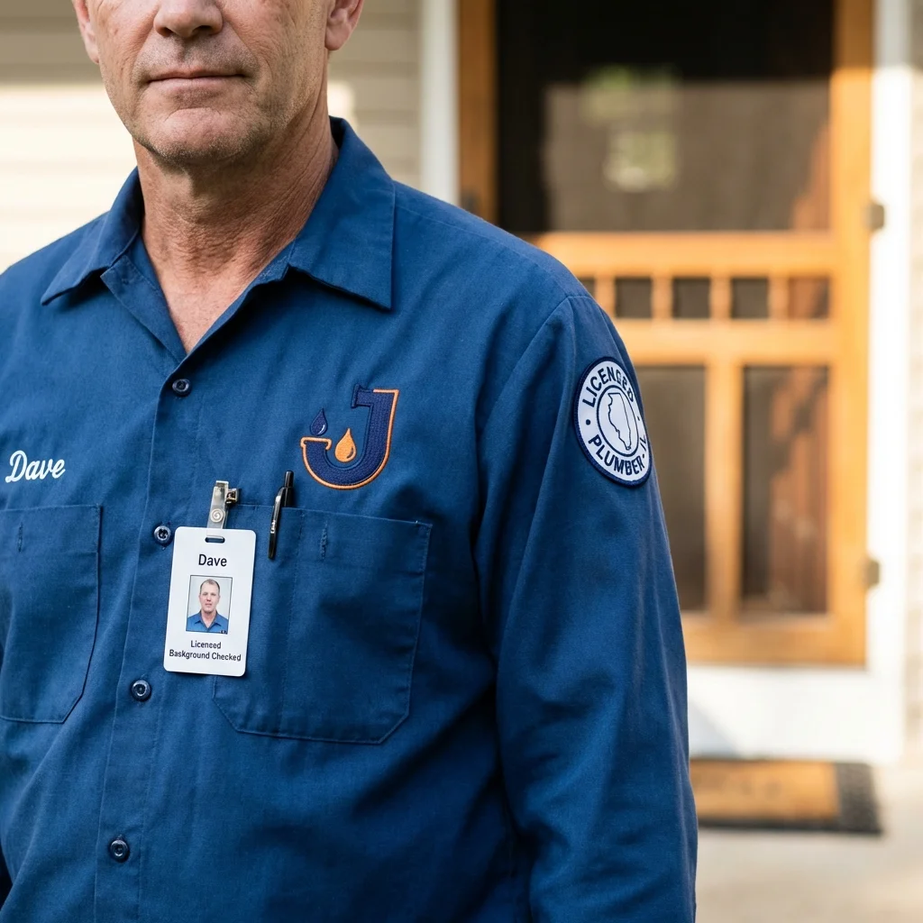 Licensed plumber showing ID badge in Sulphur Springs, TX