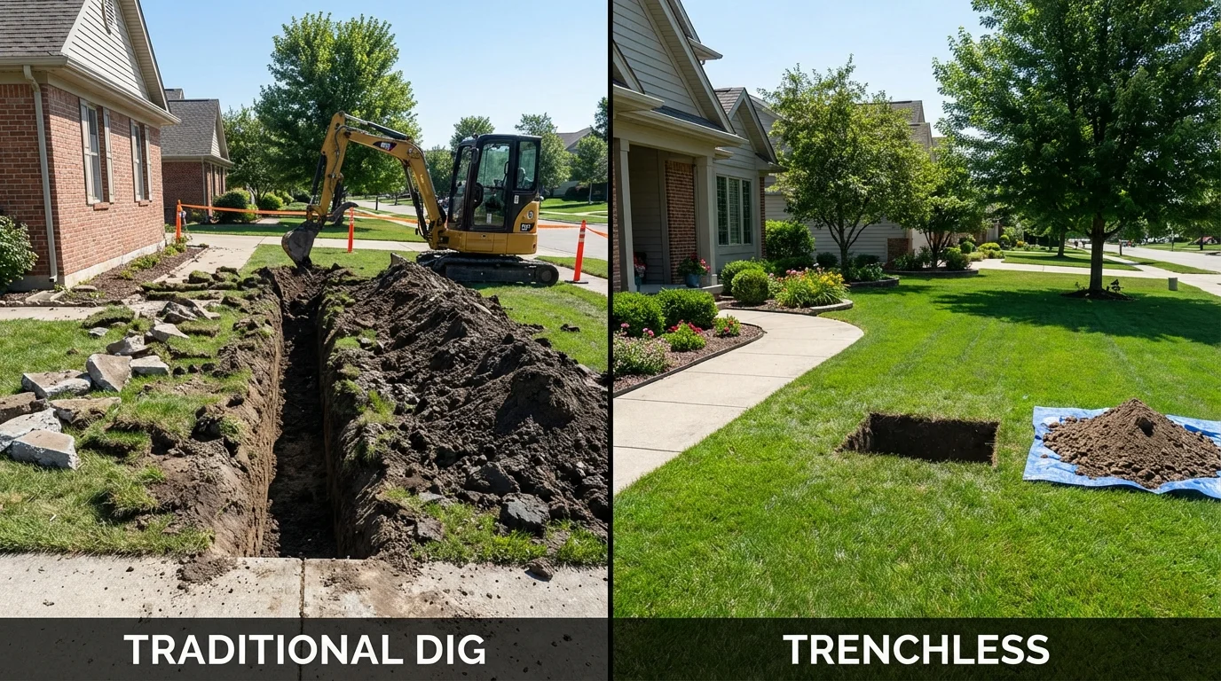 Trenchless sewer repair with minimal yard damage versus traditional excavation in Sulphur Springs, TX